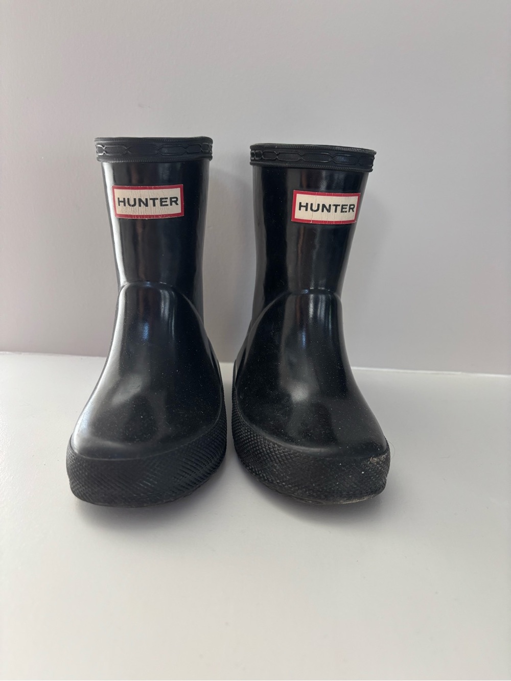 Hunter Kids Black Rain & Snow Boots with Red Logo